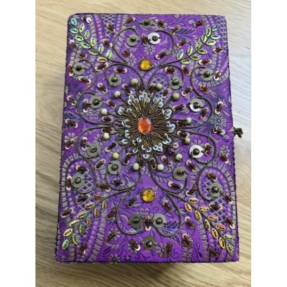 Pier 1 Imports Jewelry Box Women Large Purple Good Beaded Sequin Embellished